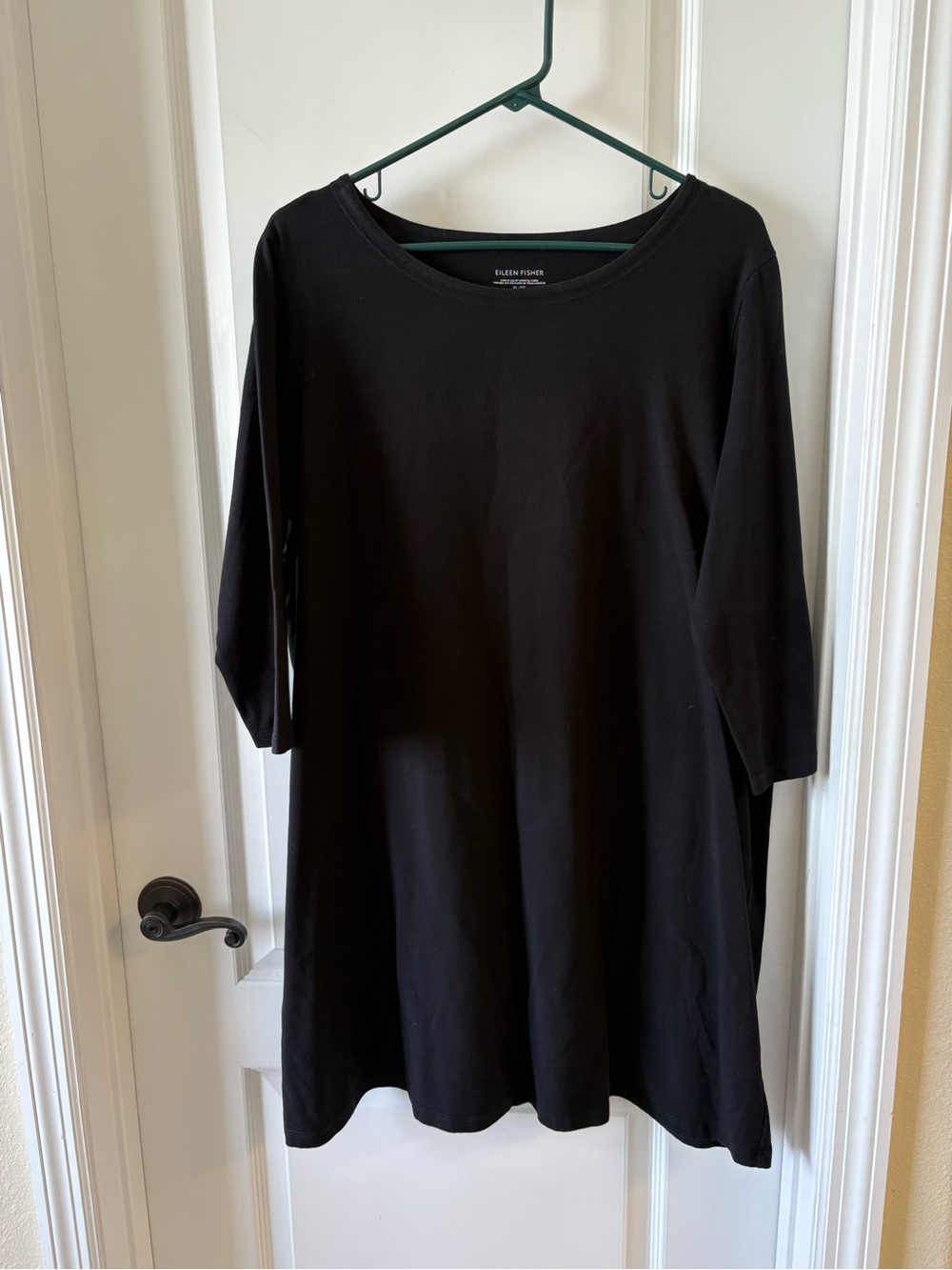Eileen Fisher Black Organic Cotton Stretch Knit Dress XL Minimalist